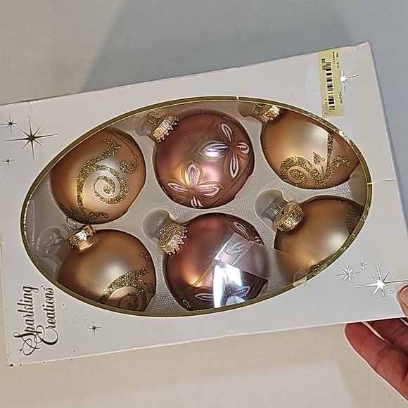 PASTEL VTG Glass Christmas Bulbs 12pc Nativity Snowflake Gold Mauve Xmas Tree - Picture 12 of 12